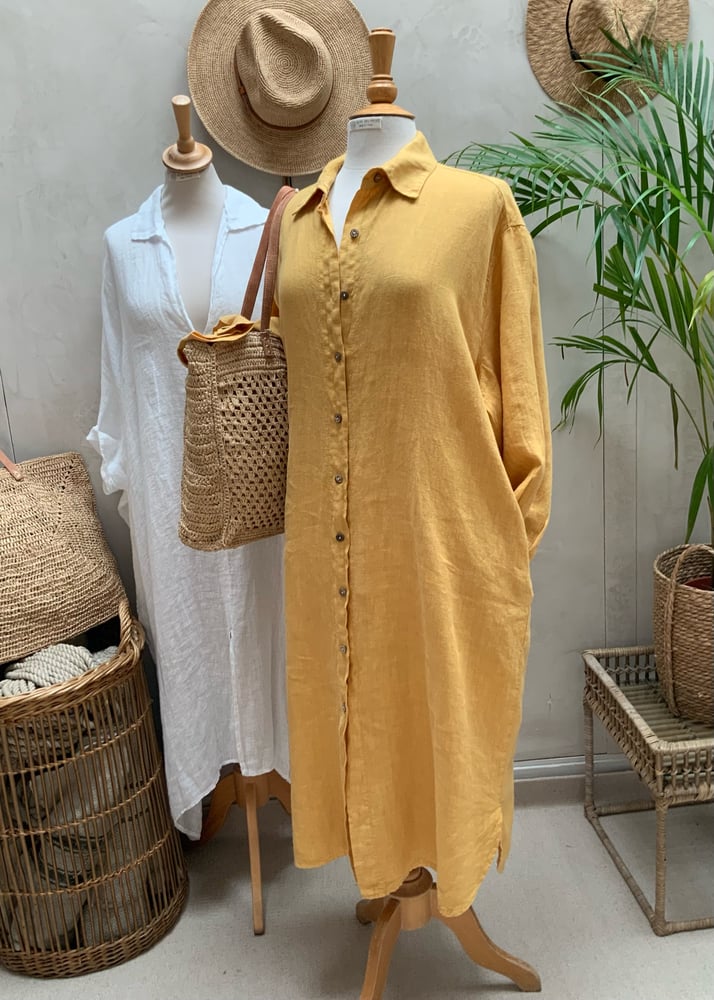 Image of Robe chemisier en lin Andréa Jaune Paille T1 - T2 - T3