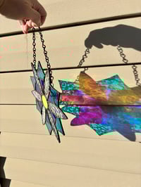 Image 3 of Dichroic Stained Glass Flower Suncatcher | Rainbow Petals Handmade Window Art