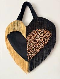 Image 1 of The Leopard Split Fringe Heart Bag – Sample Piece 🖤🐆
