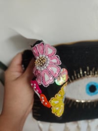 Image 3 of Black all seeing evil eye protection Bag and multi coloured flowet and mushroom head band  Copy