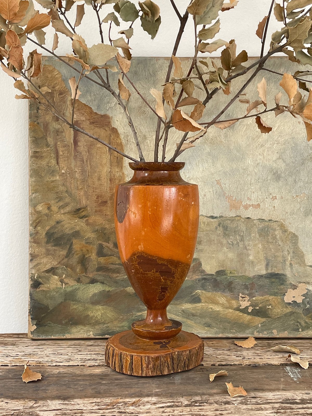 Image of VINTAGE TURNED WOODEN URN