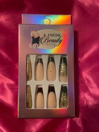Image 1 of Nails - Long (Black Tips/Gold Glitter)
