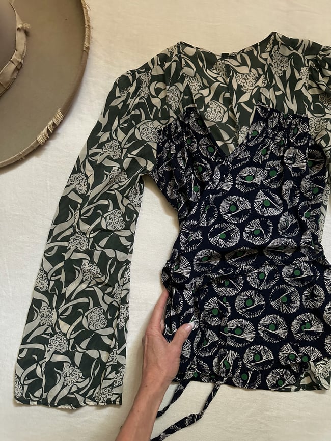 late 1960s patchwork wrap blouse