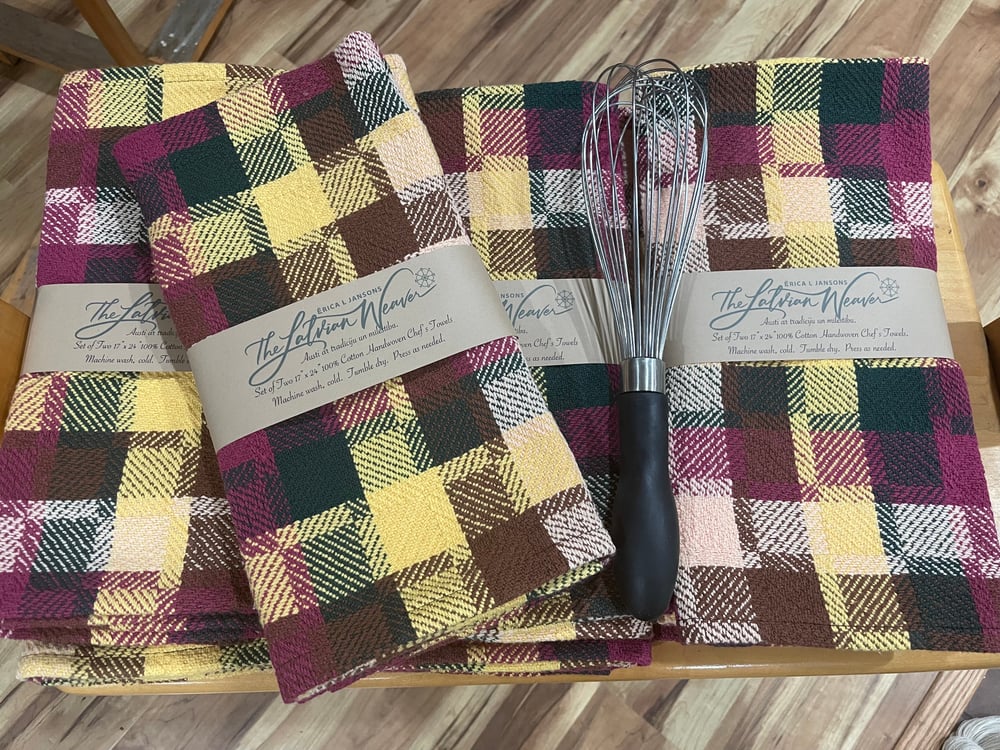 Image of 100% cotton Handwoven Kichen towels “Colors of Autumn”. (Set of 2) 