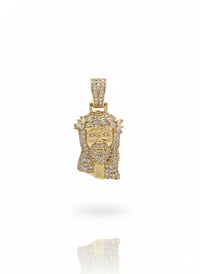 Image 1 of 14k EP Jesus Head With Baguette Style Stones, CZ Stones (Pendant Only)