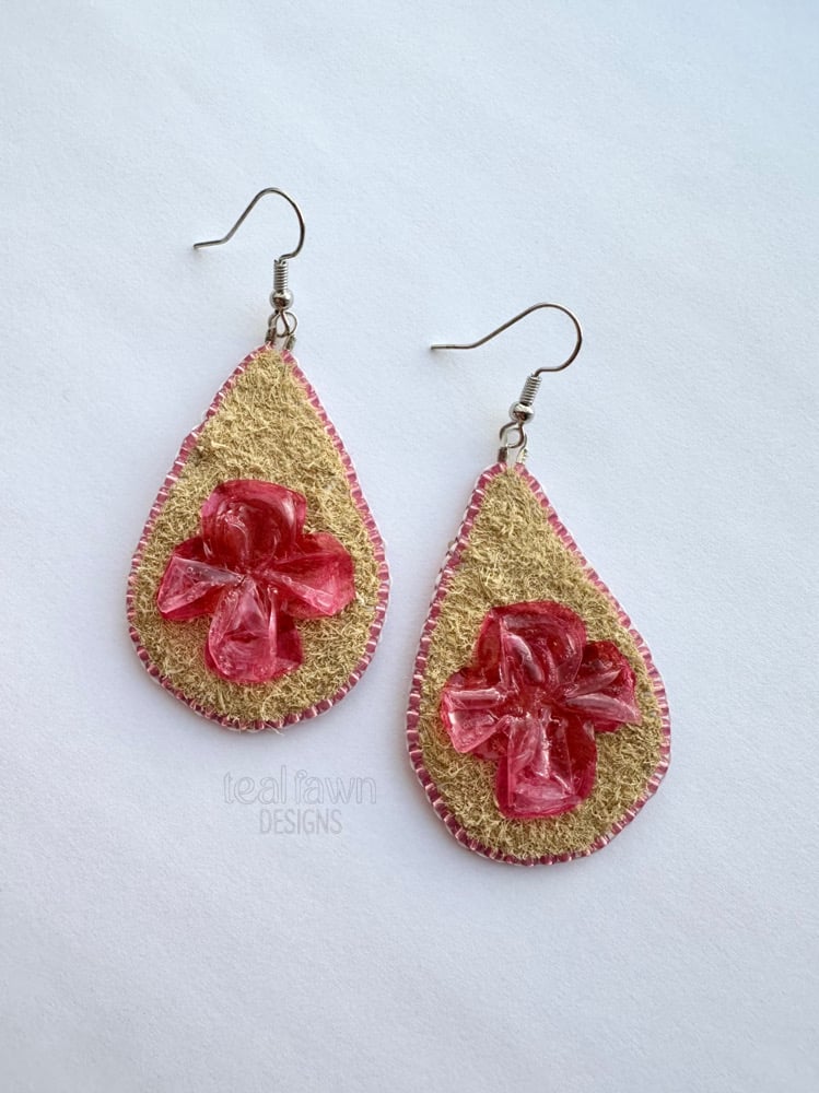 Image of Pink Teardrop shaped Fish Scale Earrings