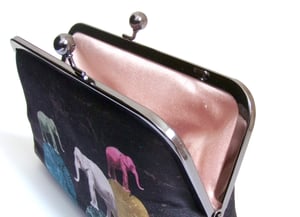 Image of Elephants, printed silk clutch purse + chain handle
