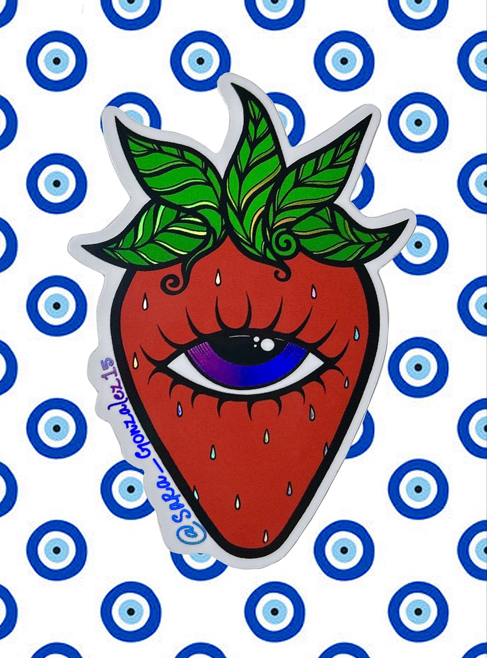 Image of Strawberry Evil Eye Sticker