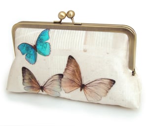 Image of Blue butterflies, silk clutch bag with optional chain handle