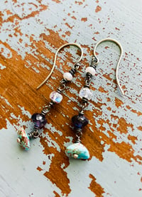 Image 3 of turquoise nugget and iolite dangle earrings