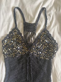 Image 2 of Vintage Y2K grey crochet beaded and sequin racer back cami