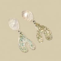 Image 1 of Sterling Silver and Sage Green Enamel Seaweed Earrings