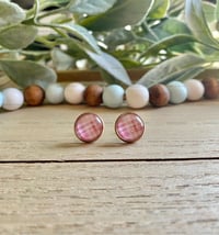 Image 1 of Pink Plaid Cabochon Studs 