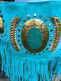 Image 3 of Dolly Bum bag suede fringe tassels TURQUOISE and Moroccan Stone