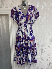 Image 3 of Susan - Colour Splash Angel Sleeve V Neck  Midi Dress