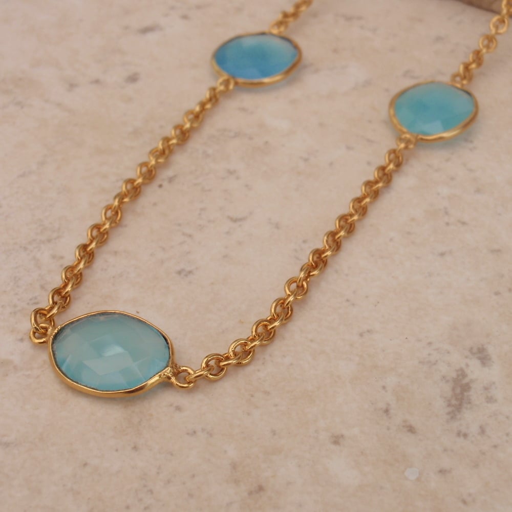 Image of Abaco-Bezel set Blue Chalcedony necklace