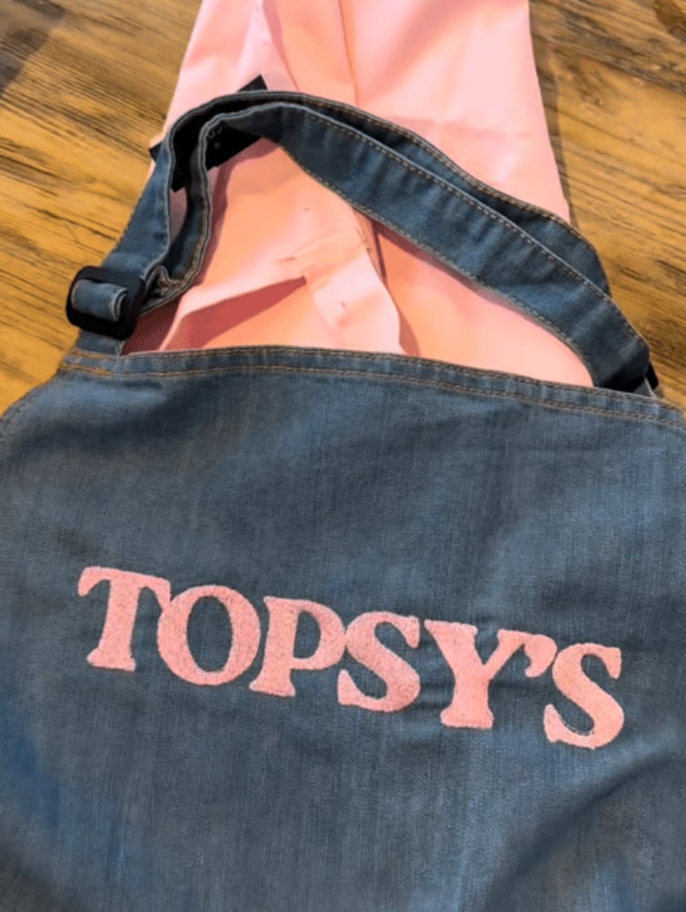 Image of Embroidered denim aprons personalised 