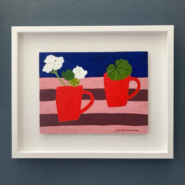 Image of Red Cups and Geraniums 
