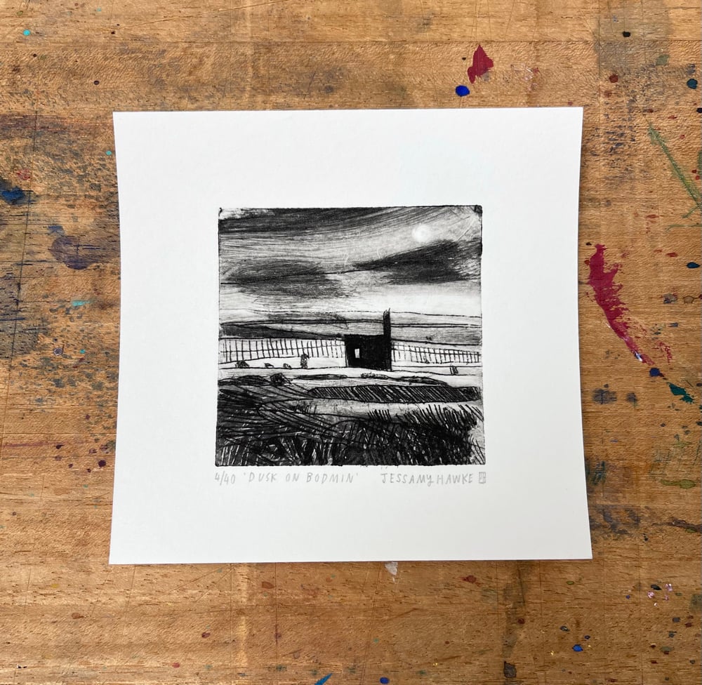 ‘Dusk on Bodmin’ original drypoint etching