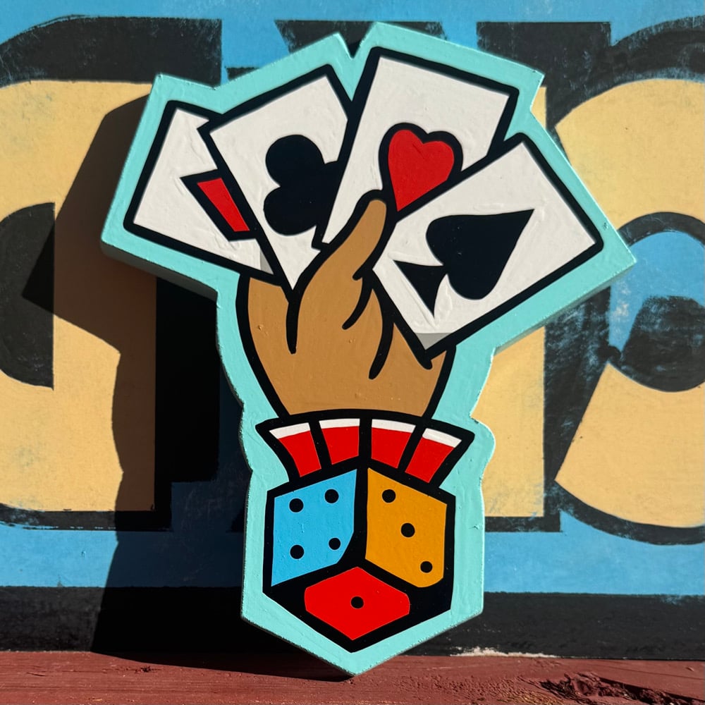 Image of Hand with cards wood cutout
