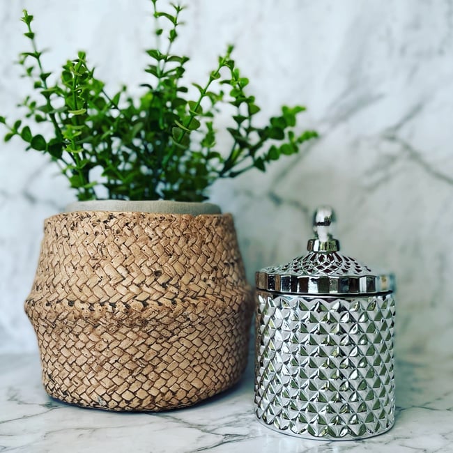 Geo Cut Glass Candle 230g - SILVER  **ONLY 2 AVAILABLE**