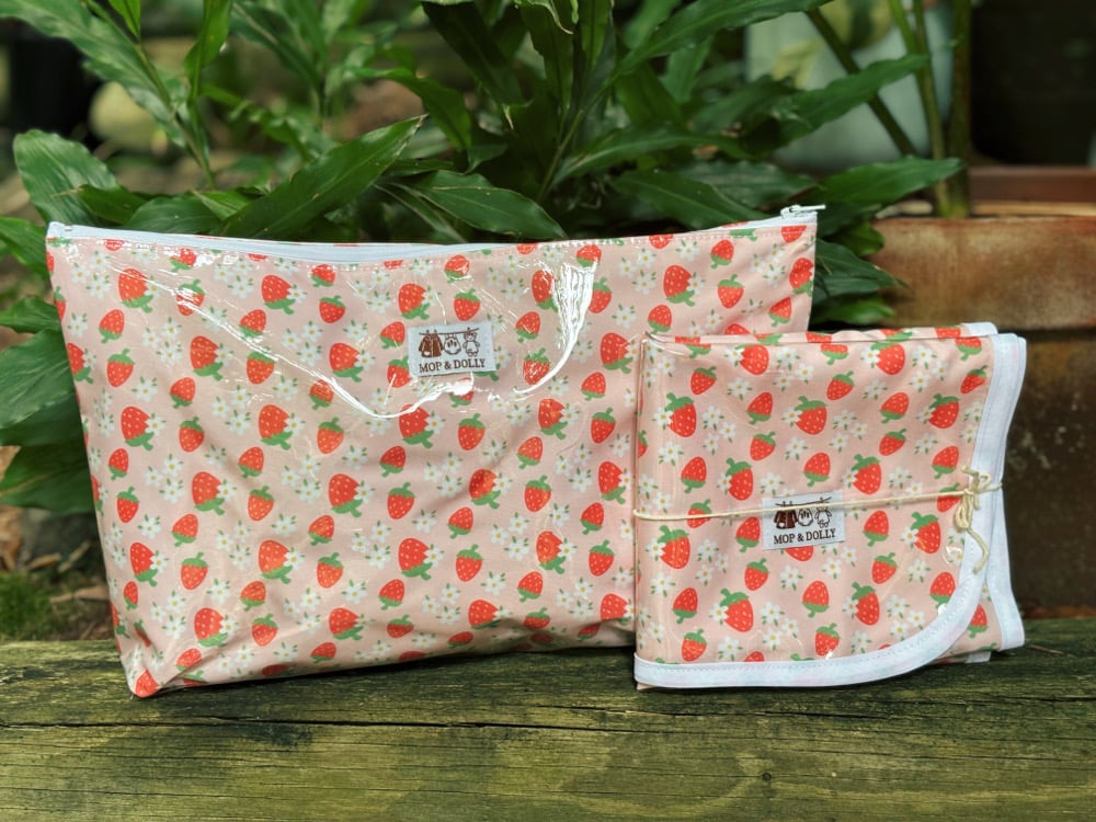 Image of Strawberries Nappy Pouch & Change Mat Set