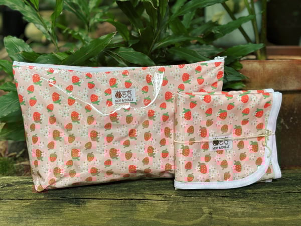 Image of Strawberries Nappy Pouch & Change Mat Set