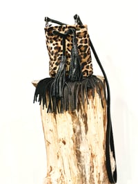 Image 1 of Mini Kitty Leather Patchwork Leopard Print Bucket  