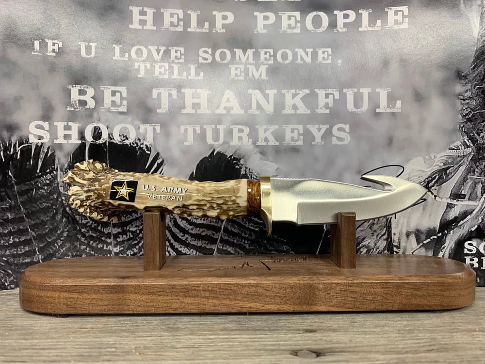 Image of US Army Veteran Replica Antler Knife with Stand