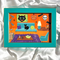 Image 1 of Retro Halloween Room Scene Gouache Painting