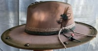 Image 2 of Tan Fedora Hat Green Edges Rope & Feathers Band 