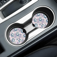 Image 2 of Purple Blue Floral Car Coasters - 2 pack