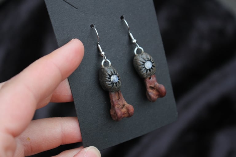 Dead good beetroot stained rabbit bone and moonstone earrings Image 3