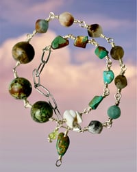 Image 3 of Mystic Amazon| turquoise Amazonite shell peridot silver paperclip chain extension necklace