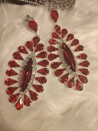 Image 3 of RED TEAR DROP OVAL EARRINGS 