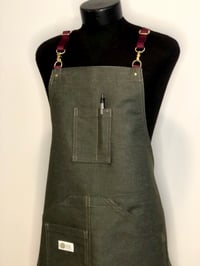 Image 1 of Handmade Denim Bib Apron | Olive Cone Mills Raw Denim Bib Apron 