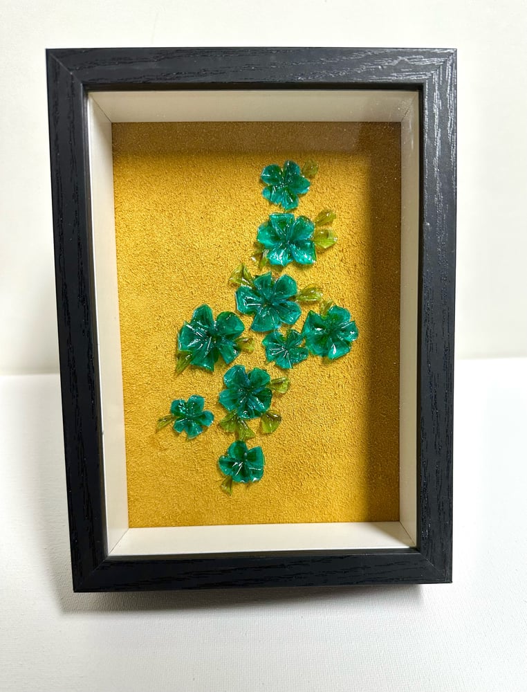 Image of Framed Fish Scale Art - Turquoise Floral