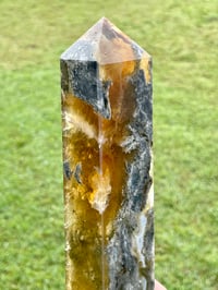 Image 4 of Yellow Fluorite And Moss Agate Obelisk #1169