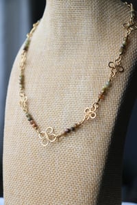 Image 2 of Green Garnet + Brass Clover Choker