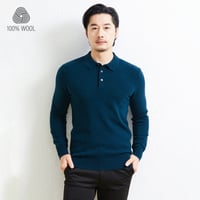 Image 2 of 100% Wool. High-quality Men's Warm Sweater, Business Casual Stretchable POLO Shirt, Fall/winter Pull