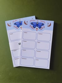 Image 2 of Weekly Planner Half Sheet Notepad 52 Weeks |  Lunar Moth or Barred Owl  