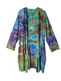 Image 2 of 3XL Drapey 3/4 Sleeve Cardigan With Pockets in Cool Earthy Watercolor Ice Dye