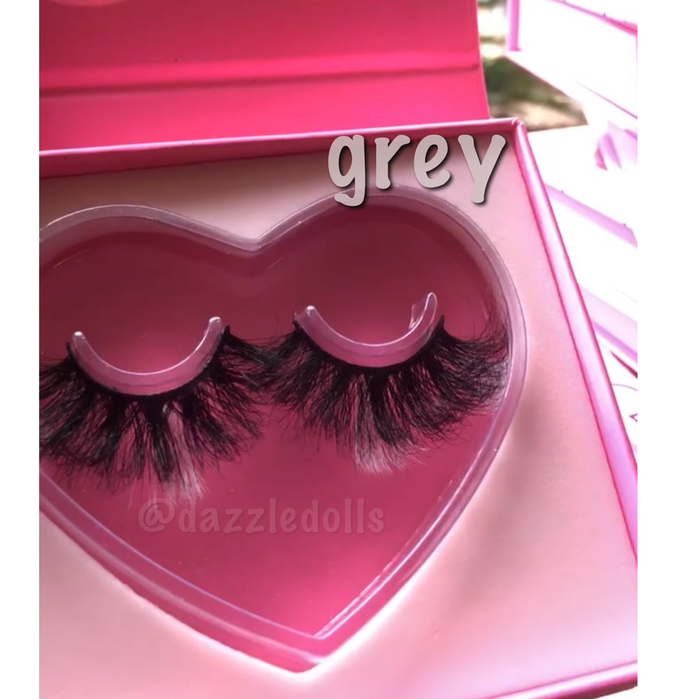 Image of grey coloured lashes love heart box