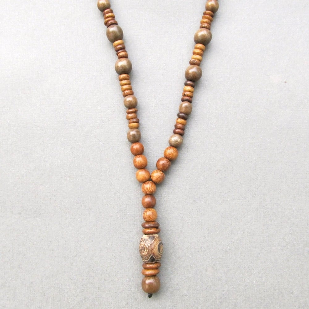Image of Mens brown robles and grey wood beaded necklace