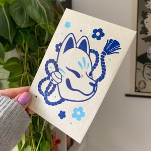 Image of Kitsune and Flowers PRINT [Blue Variant]