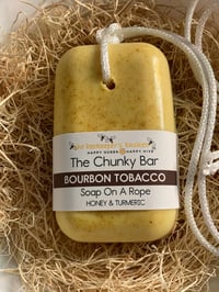 Image 1 of The Chunky Bar Bourbon Tobacco Triple Butter Soap On A Rope- NEW! LARGER BAR!