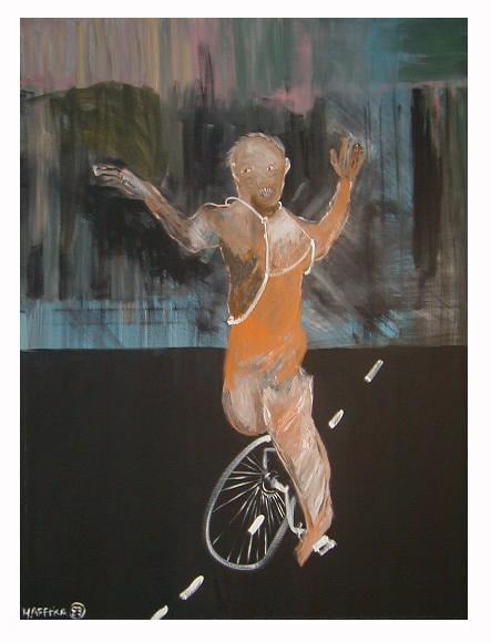 Image of Original Expressionist Painting by Michael Hafftka Man on a Unicycle