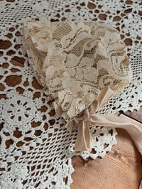 Image 5 of Antique Beige Lace Newborn Bonnet