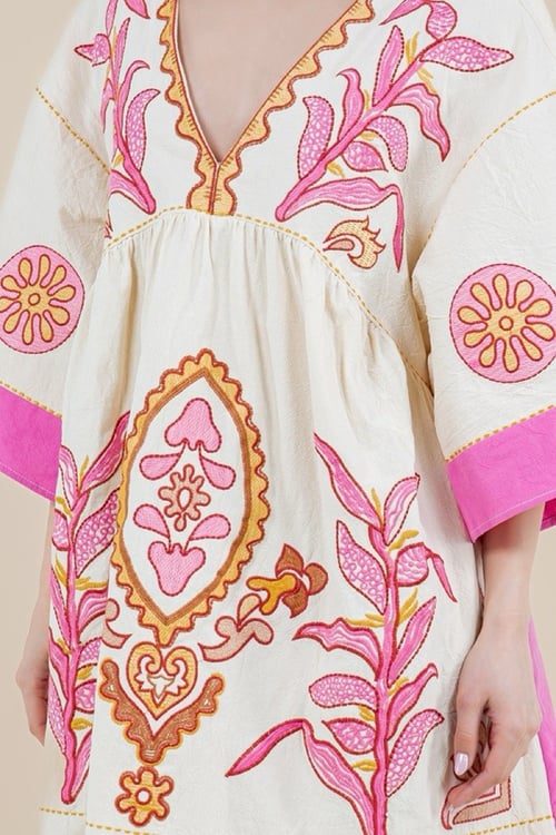 Image of V- Neck Embroidered Dress 