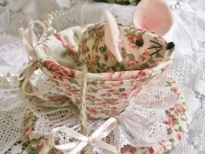 Image of Floral fabric mouse in teacup